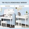 imageCHARMAID Makeup Vanity Desk with Lights and Mirror TriFolding Lighted Mirror with 3 Color Modes Vanity Table Set with 6 Drawers 12 Storage Compartments ampamp Cushioned Stool for Bedroom BlackWhite