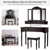 imageCHARMAID Makeup Vanity Desk with Lights and Mirror TriFolding Lighted Mirror with 3 Color Modes Vanity Table Set with 6 Drawers 12 Storage Compartments ampamp Cushioned Stool for Bedroom BlackEspresso