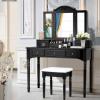 imageCHARMAID Makeup Vanity Desk with Lights and Mirror TriFolding Lighted Mirror with 3 Color Modes Vanity Table Set with 6 Drawers 12 Storage Compartments ampamp Cushioned Stool for Bedroom BlackBlack