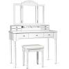 imageCHARMAID Makeup Vanity Desk with Lights and Mirror TriFolding Lighted Mirror with 3 Color Modes Vanity Table Set with 6 Drawers 12 Storage Compartments ampamp Cushioned Stool for Bedroom BlackWhite