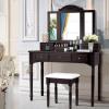 imageCHARMAID Makeup Vanity Desk with Lights and Mirror TriFolding Lighted Mirror with 3 Color Modes Vanity Table Set with 6 Drawers 12 Storage Compartments ampamp Cushioned Stool for Bedroom BlackEspresso