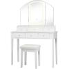 imageCHARMAID Makeup Vanity Desk with Lights and Mirror TriFolding Lighted Mirror with 3 Color Modes Vanity Table Set with 6 Drawers 12 Storage Compartments ampamp Cushioned Stool for Bedroom BlackWhite