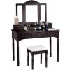 imageCHARMAID Makeup Vanity Desk with Lights and Mirror TriFolding Lighted Mirror with 3 Color Modes Vanity Table Set with 6 Drawers 12 Storage Compartments ampamp Cushioned Stool for Bedroom BlackEspresso