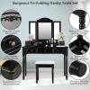 imageCHARMAID Makeup Vanity Desk with Lights and Mirror TriFolding Lighted Mirror with 3 Color Modes Vanity Table Set with 6 Drawers 12 Storage Compartments ampamp Cushioned Stool for Bedroom BlackBlack
