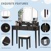 imageCHARMAID Makeup Vanity Desk with Lights and Mirror TriFolding Lighted Mirror with 3 Color Modes Vanity Table Set with 6 Drawers 12 Storage Compartments ampamp Cushioned Stool for Bedroom BlackBlack