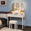 imageCHARMAID Makeup Vanity Desk with Lights and Mirror TriFolding Lighted Mirror with 3 Color Modes Vanity Table Set with 6 Drawers 12 Storage Compartments ampamp Cushioned Stool for Bedroom BlackWhite