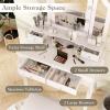 imageCHARMAID Makeup Vanity Desk with Lights and Mirror TriFolding Lighted Mirror with 3 Color Modes Vanity Table Set with 6 Drawers 12 Storage Compartments ampamp Cushioned Stool for Bedroom BlackWhite