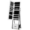 imageCHARMAID Rolling Jewelry Cabinet with Full Length Mirror Lockable Standing Jewelry Armoire with Wheels Steel Legs Lipstick Brush Storage Jewelry Organizer Box with Drawers Rustic BrownWhite