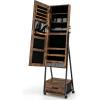 imageCHARMAID Rolling Jewelry Cabinet with Full Length Mirror Lockable Standing Jewelry Armoire with Wheels Steel Legs Lipstick Brush Storage Jewelry Organizer Box with Drawers Rustic BrownRustic Brown