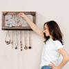 imageCHARMAID Rustic Jewelry Organizer Wall Mounted Wooden Wall Mount Jewelry Holder Display with Bracelet Rod for Earrings Necklaces and Many Other Accessories Wall Hanging Jewelry Organizers