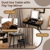 imageCHARMAID Vanity Desk with 3Color Lighted Flip Top Mirror 7 Storage Compartments Side Organizers USB Port Makeup Dressing Table Set Writing Desk with Cushioned Stool Easy Assembly Rustic Brown
