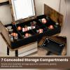 imageCHARMAID Vanity Desk with 3Color Lighted Flip Top Mirror 7 Storage Compartments Side Organizers USB Port Makeup Dressing Table Set Writing Desk with Cushioned Stool Easy Assembly Rustic Brown