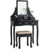imageCHARMAID Vanity Desk with Mirror and Lights Makeup Vanity Table with 5 Storage Drawers 3 Color Lighting Modes Adjustable Brightness Modern Bedroom Dressing Table with Vanity Stool EspressoBlack