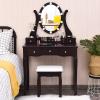 imageCHARMAID Vanity Desk with Mirror and Lights Makeup Vanity Table with 5 Storage Drawers 3 Color Lighting Modes Adjustable Brightness Modern Bedroom Dressing Table with Vanity Stool EspressoEspresso
