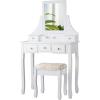 imageCHARMAID Vanity Desk with Mirror and Lights Makeup Vanity Table with 5 Storage Drawers 3 Color Lighting Modes Adjustable Brightness Modern Bedroom Dressing Table with Vanity Stool EspressoWhite
