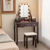imageCHARMAID Vanity Desk with Mirror and Lights Makeup Vanity Table with 5 Storage Drawers 3 Color Lighting Modes Adjustable Brightness Modern Bedroom Dressing Table with Vanity Stool EspressoEspresso