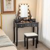 imageCHARMAID Vanity Desk with Mirror and Lights Makeup Vanity Table with 5 Storage Drawers 3 Color Lighting Modes Adjustable Brightness Modern Bedroom Dressing Table with Vanity Stool EspressoBlack