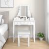 imageCHARMAID Vanity Desk with Mirror and Lights Makeup Vanity Table with 5 Storage Drawers 3 Color Lighting Modes Adjustable Brightness Modern Bedroom Dressing Table with Vanity Stool EspressoWhite