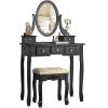 imageCHARMAID Vanity Desk with Mirror and Lights Makeup Vanity Table with 5 Storage Drawers 3 Color Lighting Modes Adjustable Brightness Modern Bedroom Dressing Table with Vanity Stool EspressoBlack