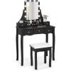 imageCHARMAID Vanity Desk with Mirror and Lights Makeup Vanity Table with 5 Storage Drawers 3 Color Lighting Modes Adjustable Brightness Modern Bedroom Dressing Table with Vanity Stool EspressoBlack