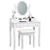 imageCHARMAID Vanity Desk with Mirror and Lights Makeup Vanity Table with 5 Storage Drawers 3 Color Lighting Modes Adjustable Brightness Modern Bedroom Dressing Table with Vanity Stool EspressoWhite