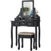 imageCHARMAID Vanity Desk with Mirror and Lights Makeup Vanity Table with 5 Storage Drawers 3 Color Lighting Modes Adjustable Brightness Modern Bedroom Dressing Table with Vanity Stool EspressoBlack