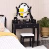 imageCHARMAID Vanity Desk with Mirror and Lights Makeup Vanity Table with 5 Storage Drawers 3 Color Lighting Modes Adjustable Brightness Modern Bedroom Dressing Table with Vanity Stool EspressoBlack