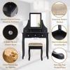 imageCHARMAID Vanity Desk with Mirror and Lights Makeup Vanity Table with 5 Storage Drawers 3 Color Lighting Modes Adjustable Brightness Modern Bedroom Dressing Table with Vanity Stool EspressoBlack