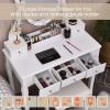 imageCHARMAID Vanity Desk with Mirror and Lights Makeup Vanity Table with 5 Storage Drawers 3 Color Lighting Modes Adjustable Brightness Modern Bedroom Dressing Table with Vanity Stool EspressoWhite