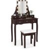 imageCHARMAID Vanity Desk with Mirror and Lights Makeup Vanity Table with 5 Storage Drawers 3 Color Lighting Modes Adjustable Brightness Modern Bedroom Dressing Table with Vanity Stool EspressoEspresso