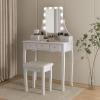 imageCHARMAID Vanity Desk with Mirror and Lights Makeup Vanity Table with 5 Storage Drawers 3 Color Lighting Modes Adjustable Brightness Modern Bedroom Dressing Table with Vanity Stool EspressoWhite