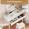 imageCHARMAID Vanity Desk with Mirror and Lights White Makeup Vanity Desk with 4 Drawers 3 Color Lighting Modes Adjustable Brightness Modern Dressing Table with Vanity Stool for Girls Small BedroomWhite