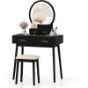 imageCHARMAID Vanity Desk with Mirror and Lights White Makeup Vanity Desk with 4 Drawers 3 Color Lighting Modes Adjustable Brightness Modern Dressing Table with Vanity Stool for Girls Small BedroomBlack