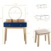 imageCHARMAID Vanity Desk with Mirror and Lights White Makeup Vanity Desk with 4 Drawers 3 Color Lighting Modes Adjustable Brightness Modern Dressing Table with Vanity Stool for Girls Small BedroomNavy Blue  Natural