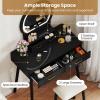 imageCHARMAID Vanity Desk with Mirror and Lights White Makeup Vanity Desk with 4 Drawers 3 Color Lighting Modes Adjustable Brightness Modern Dressing Table with Vanity Stool for Girls Small BedroomBlack