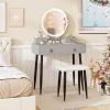 imageCHARMAID Vanity Desk with Mirror and Lights White Makeup Vanity Desk with 4 Drawers 3 Color Lighting Modes Adjustable Brightness Modern Dressing Table with Vanity Stool for Girls Small BedroomGray  Black