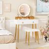 imageCHARMAID Vanity Desk with Mirror and Lights White Makeup Vanity Desk with 4 Drawers 3 Color Lighting Modes Adjustable Brightness Modern Dressing Table with Vanity Stool for Girls Small BedroomWhite  Gold