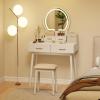 imageCHARMAID Vanity Desk with Mirror and Lights White Makeup Vanity Desk with 4 Drawers 3 Color Lighting Modes Adjustable Brightness Modern Dressing Table with Vanity Stool for Girls Small BedroomWhite