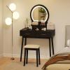 imageCHARMAID Vanity Desk with Mirror and Lights White Makeup Vanity Desk with 4 Drawers 3 Color Lighting Modes Adjustable Brightness Modern Dressing Table with Vanity Stool for Girls Small BedroomBlack