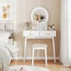 imageCHARMAID Vanity Desk with Mirror and Lights White Makeup Vanity Desk with 4 Drawers 3 Color Lighting Modes Adjustable Brightness Modern Dressing Table with Vanity Stool for Girls Small BedroomWhite