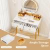 imageCHARMAID Vanity Desk with Mirror and Lights White Makeup Vanity Desk with 4 Drawers 3 Color Lighting Modes Adjustable Brightness Modern Dressing Table with Vanity Stool for Girls Small BedroomWhite  Gold