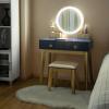 imageCHARMAID Vanity Desk with Mirror and Lights White Makeup Vanity Desk with 4 Drawers 3 Color Lighting Modes Adjustable Brightness Modern Dressing Table with Vanity Stool for Girls Small BedroomNavy Blue  Natural