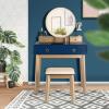 imageCHARMAID Vanity Desk with Mirror and Lights White Makeup Vanity Desk with 4 Drawers 3 Color Lighting Modes Adjustable Brightness Modern Dressing Table with Vanity Stool for Girls Small BedroomNavy Blue  Natural