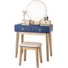 imageCHARMAID Vanity Desk with Mirror and Lights White Makeup Vanity Desk with 4 Drawers 3 Color Lighting Modes Adjustable Brightness Modern Dressing Table with Vanity Stool for Girls Small BedroomNavy Blue  Natural