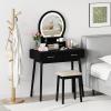 imageCHARMAID Vanity Desk with Mirror and Lights White Makeup Vanity Desk with 4 Drawers 3 Color Lighting Modes Adjustable Brightness Modern Dressing Table with Vanity Stool for Girls Small BedroomBlack