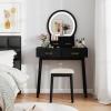 imageCHARMAID Vanity Desk with Mirror and Lights White Makeup Vanity Desk with 4 Drawers 3 Color Lighting Modes Adjustable Brightness Modern Dressing Table with Vanity Stool for Girls Small BedroomBlack