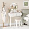 imageCHARMAID Vanity Desk with Mirror and Lights White Makeup Vanity Desk with 4 Drawers 3 Color Lighting Modes Adjustable Brightness Modern Dressing Table with Vanity Stool for Girls Small BedroomWhite
