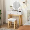 imageCHARMAID Vanity Desk with Mirror and Lights White Makeup Vanity Desk with 4 Drawers 3 Color Lighting Modes Adjustable Brightness Modern Dressing Table with Vanity Stool for Girls Small BedroomWhite  Natural