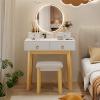 imageCHARMAID Vanity Desk with Mirror and Lights White Makeup Vanity Desk with 4 Drawers 3 Color Lighting Modes Adjustable Brightness Modern Dressing Table with Vanity Stool for Girls Small BedroomWhite  Natural