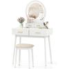imageCHARMAID Vanity Desk with Mirror and Lights White Makeup Vanity Desk with 4 Drawers 3 Color Lighting Modes Adjustable Brightness Modern Dressing Table with Vanity Stool for Girls Small BedroomWhite